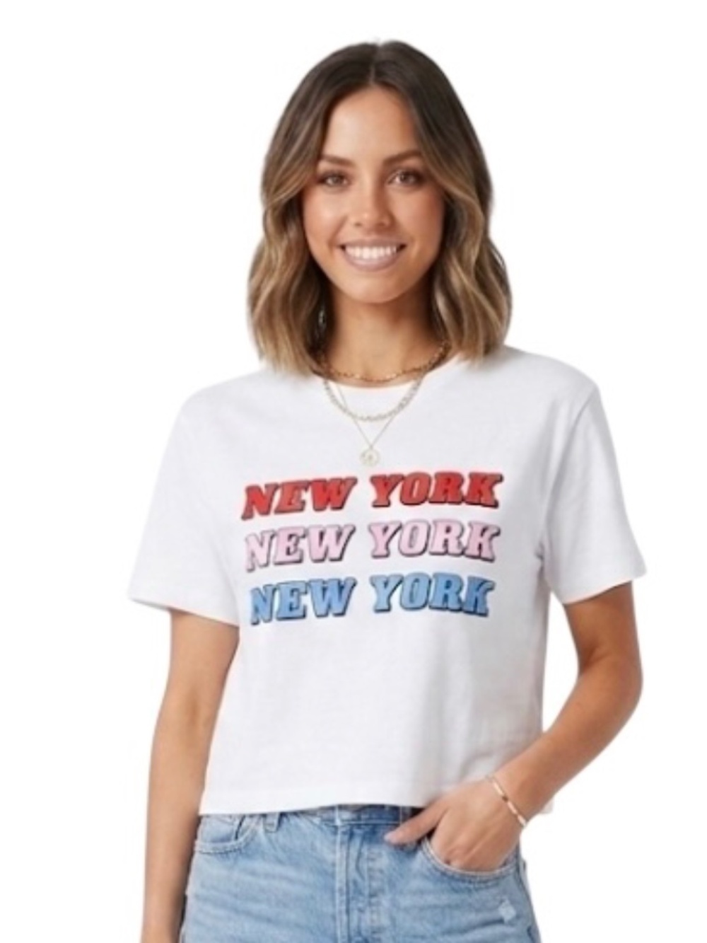 Mulberry & Grand New York Graphic Crop Tee Sz M White Retro City Core Streetwear
